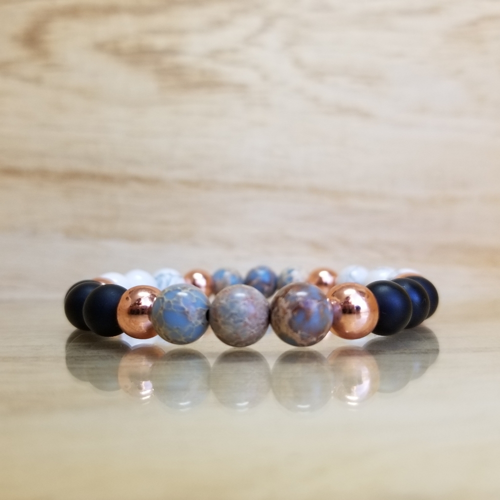 Black Onyx, Howlite & Jasper Stretch Bracelet